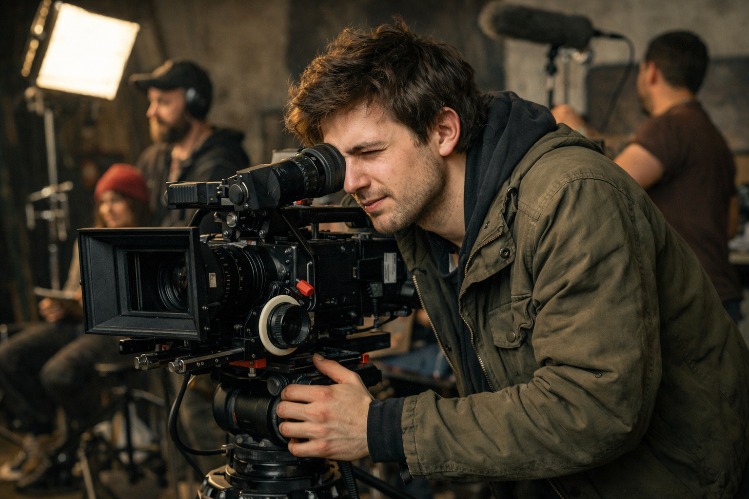 Młody reżyser na planie filmowym