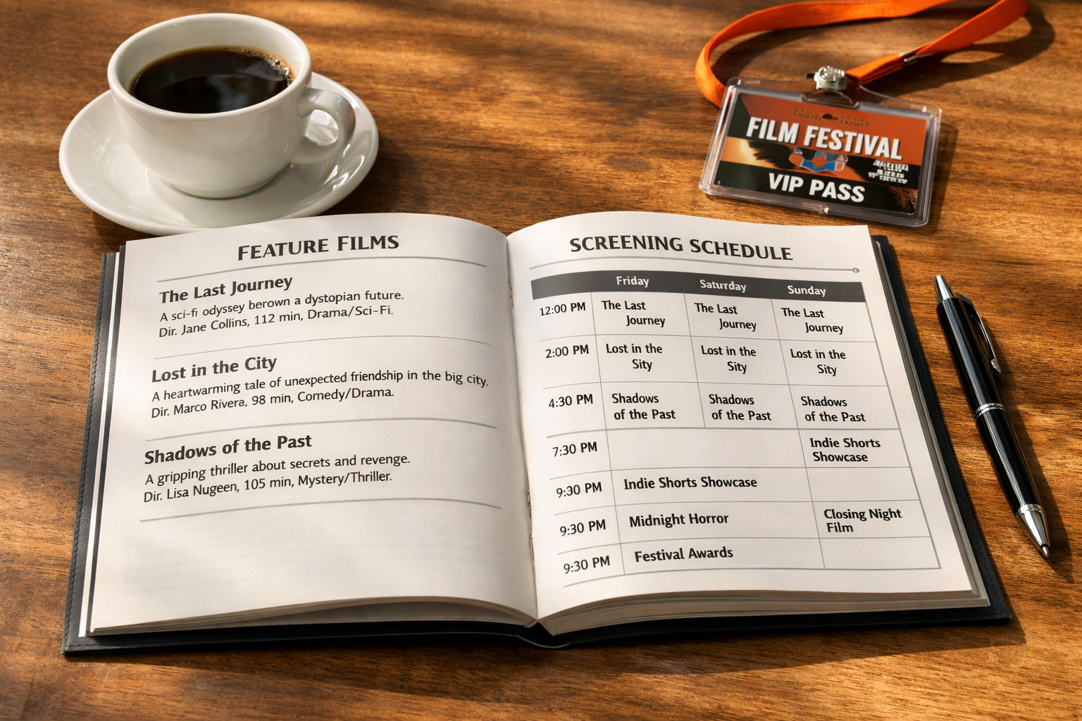 Program festiwalu filmowego z opisami filmów